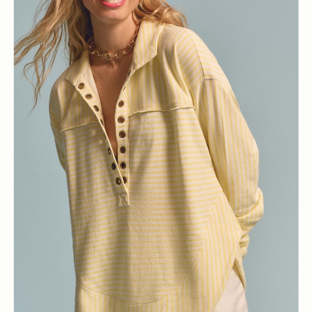 Pilcro Anthropology Yellow White Stripe Sweater Size XS